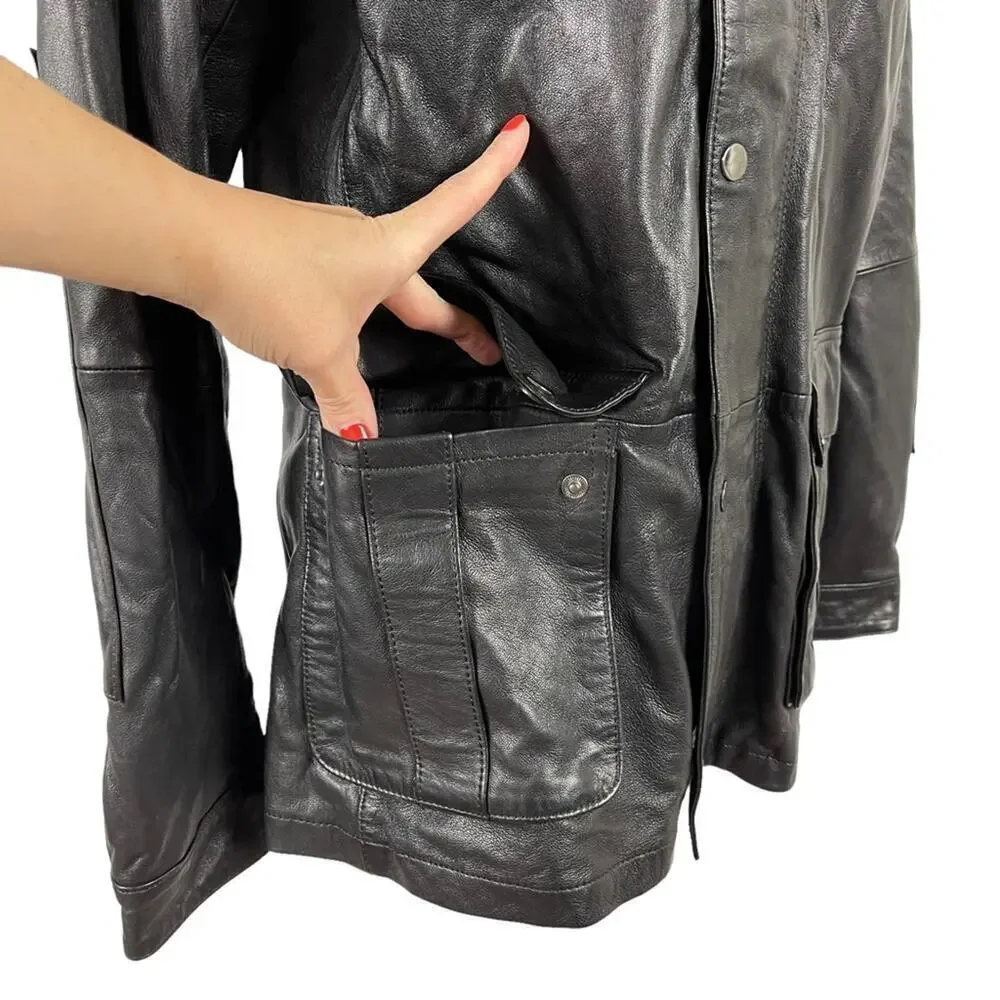 BARBOUR INTERNATIONAL MEN'S SADDLER BLACK LEATHER JACKET SIZE XL MLT0060BK31 - Picture 6 of 16